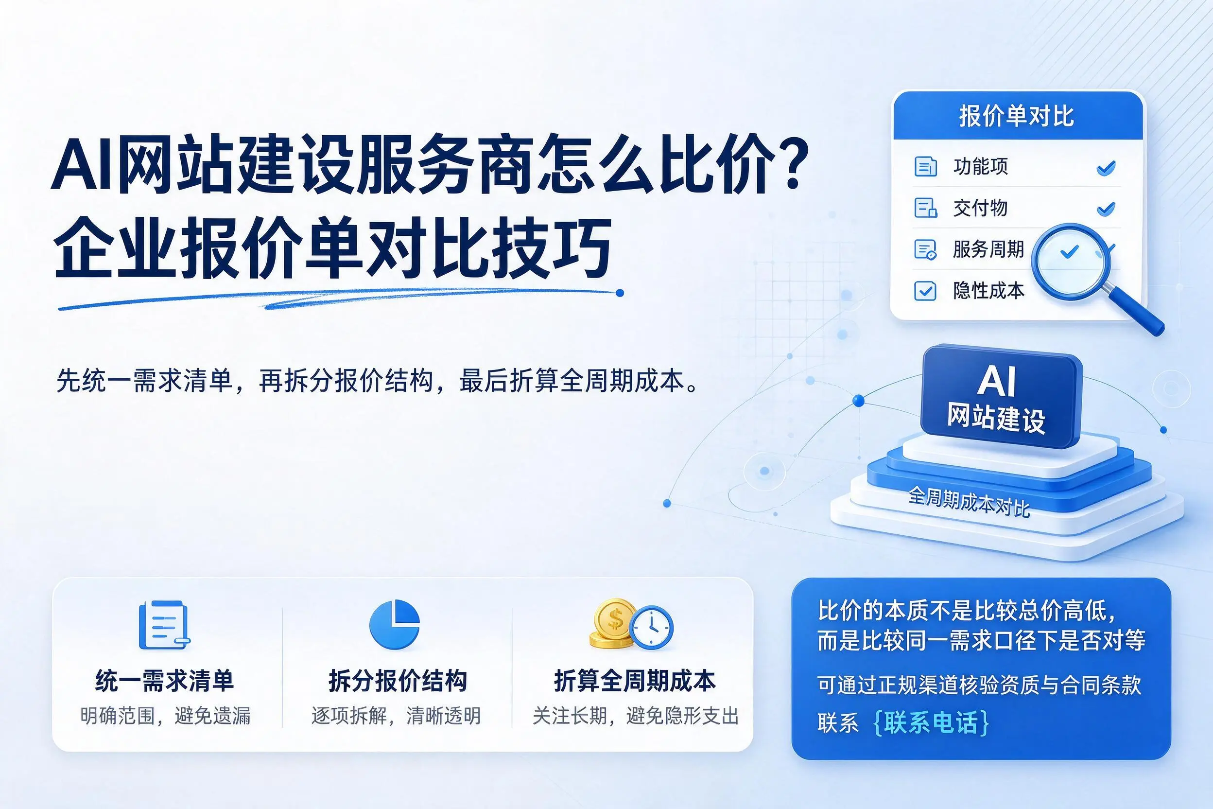 AI网站建设服务商怎么比价？广元企业报价单对比技巧