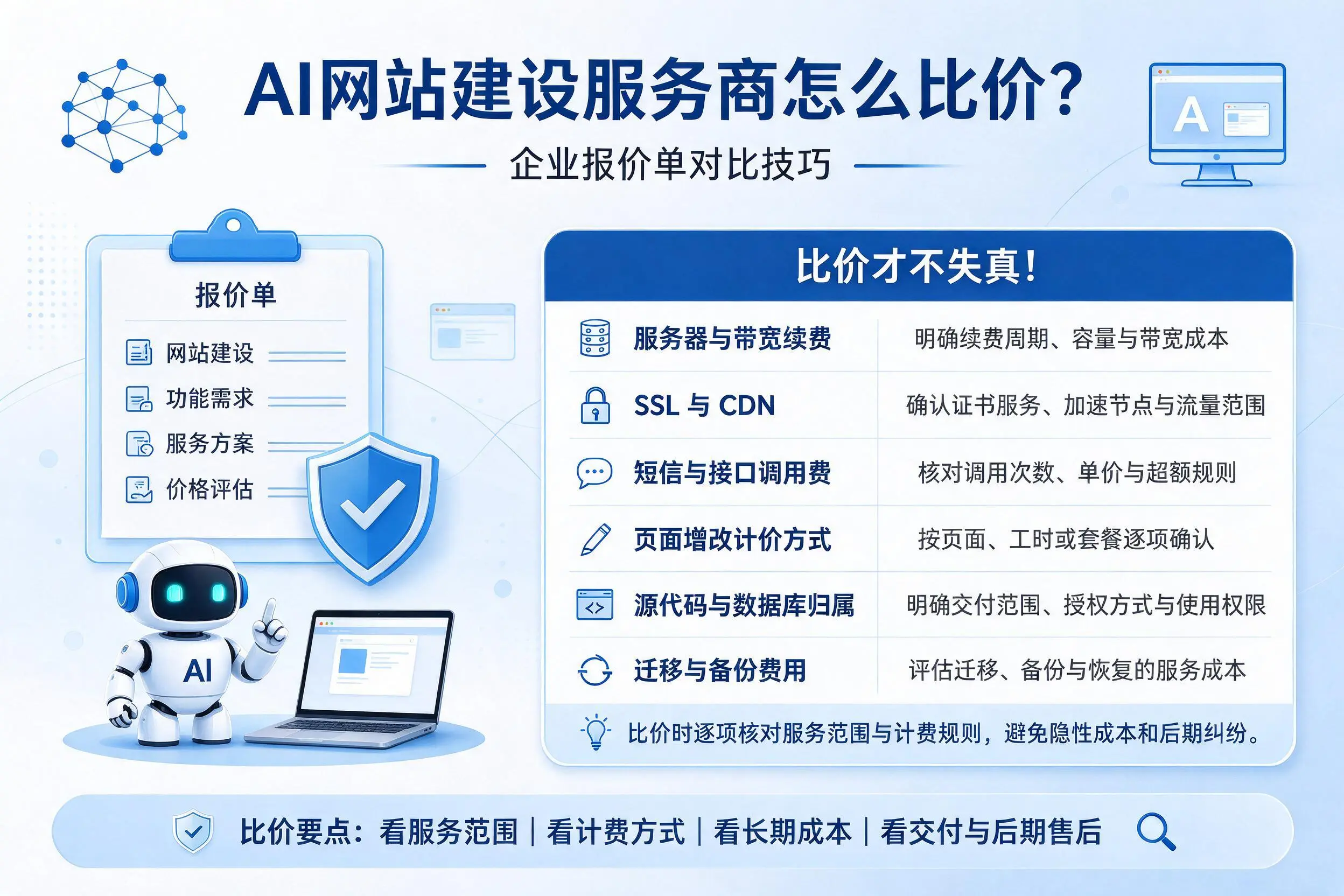 AI网站建设服务商怎么比价？广元企业报价单对比技巧