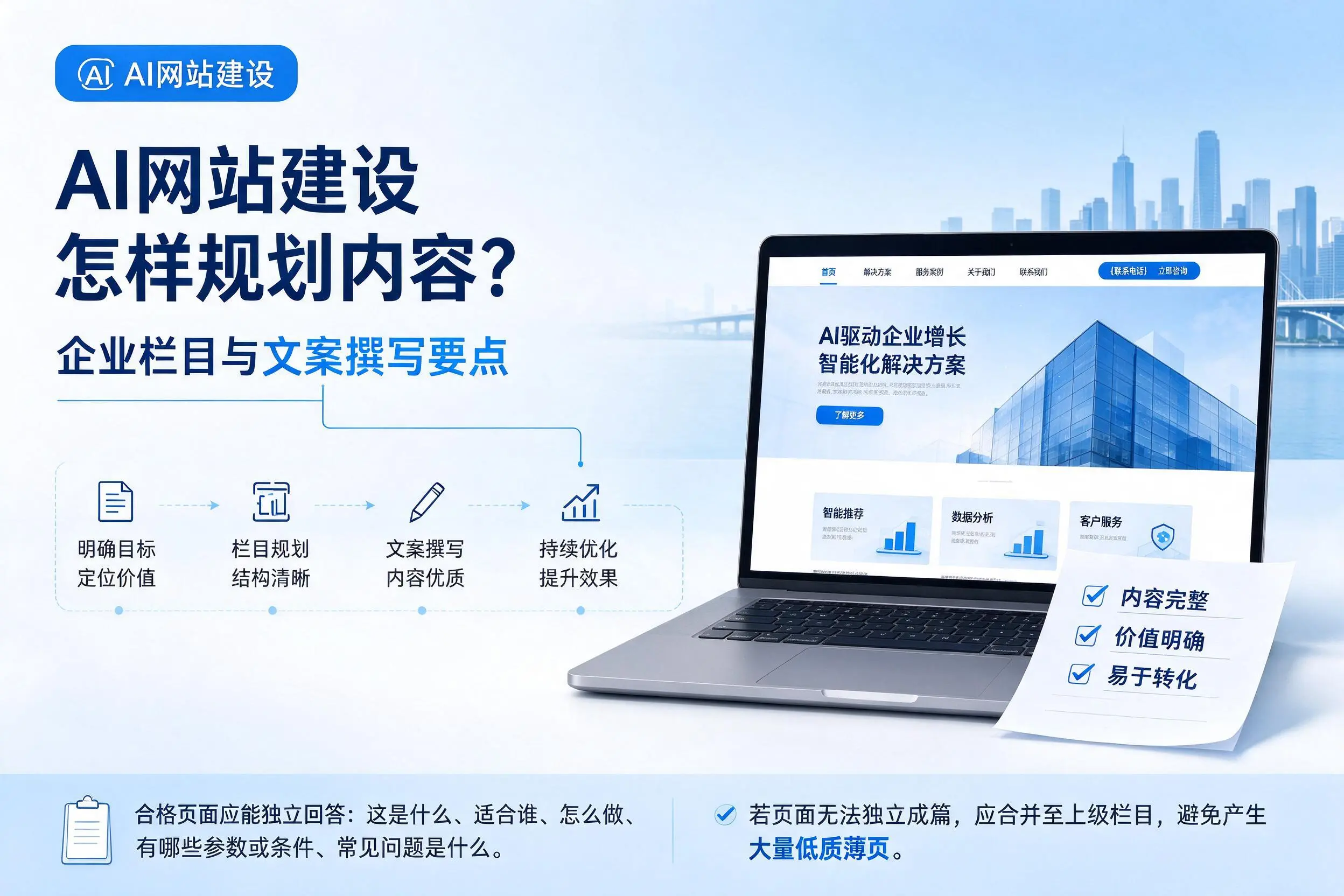 AI网站建设怎样规划内容？广元企业栏目与文案撰写要点